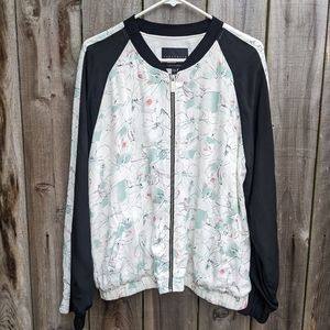 Anthropologie Sanctuary Floral Bomber Jacket Green Black Size Large